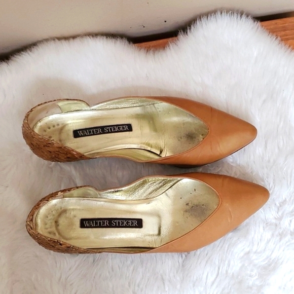 Walter Steiger Size 7.5 Tan,Snakeskin, Leather,Pointed Toe, Low Block He… - Picture 3 of 8